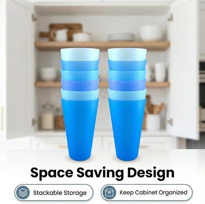 32 oz Plastic Cups Large Reusable set 8, Plastic Tumbler Blue Tone | Food Grade - Image 4