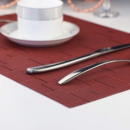Plastic Placemats,Non Slip Washable Placemats for Dining Table Wipe Clean Table Mats Set of 6 (Burgundy Red)