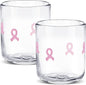 Icon Juice Glasses, 14oz Stemless Wine Drinking Juice Glass Cup for Valentine Party Supplies Gift(2 Pcs,Pink Cancer Ribbon)