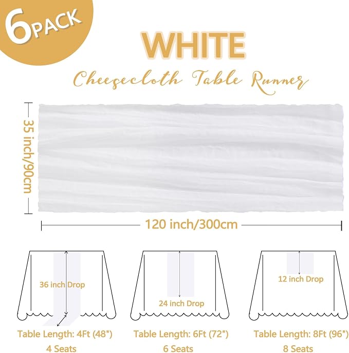 6 Pack White Cheesecloth Table Runner 10Ft Gauze Cheese Cloth Table Runner - Image 2