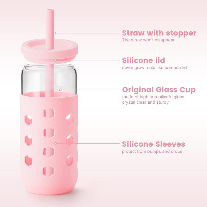 Mrsdry 20 oz Glass Cups with Lids and Straws - Image 4