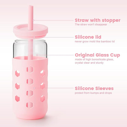 Mrsdry 20 oz Glass Cups with Lids and Straws - Image 4