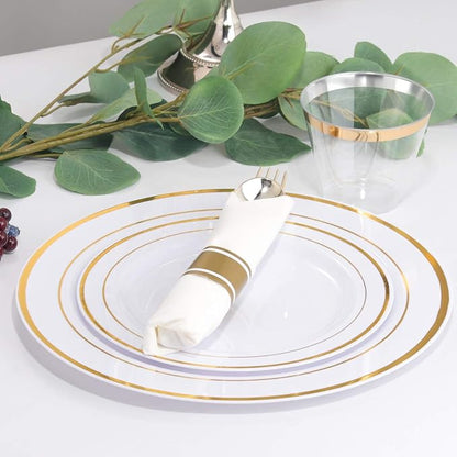 WELLIFE 210 Piece Gold Plastic Dinnerware Set, Include: 30 Dinner Plates - Image 6