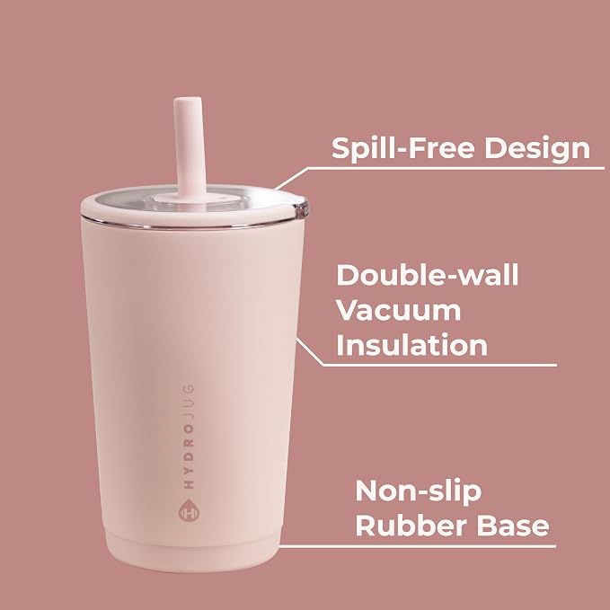 HydroJug Everyday Tumbler 14 oz, Ceramic-Lined Straw Cup, Dusty Rose - Image 3