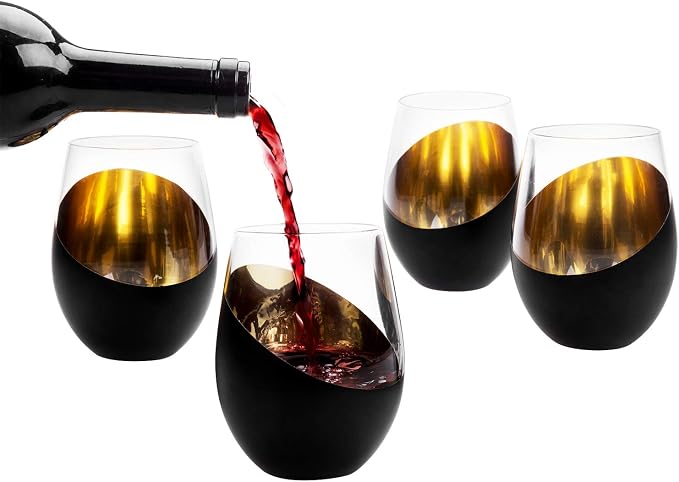 MyGift Black Wine Glasses Set of 4, Wedding Party Home Bar Birthday - Image 5