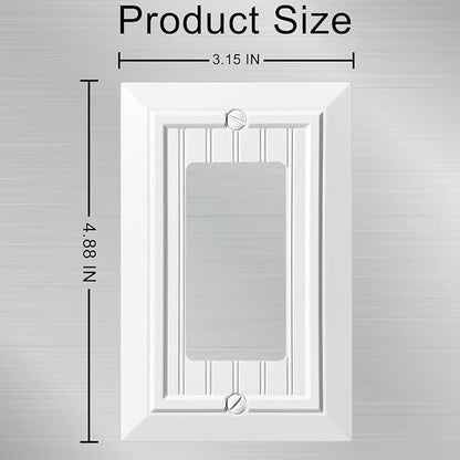 Beadboard Outlet Covers Wall Plates, Bamboo Fiber Light Switch Covers, Natural Material Electric Receptacle Decorative Switch Plate Outlet Cover (Pure White, 1 Gang Decorator 4 Pack)