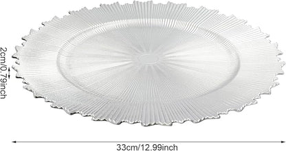 50 Pcs Antique Charger Plates Bulk, 13in Reusable Serving Plates Embossed Rim Plastic Party Dinner Plate Chargers Round Decorative Server Plate for Wedding Party Event Tableware