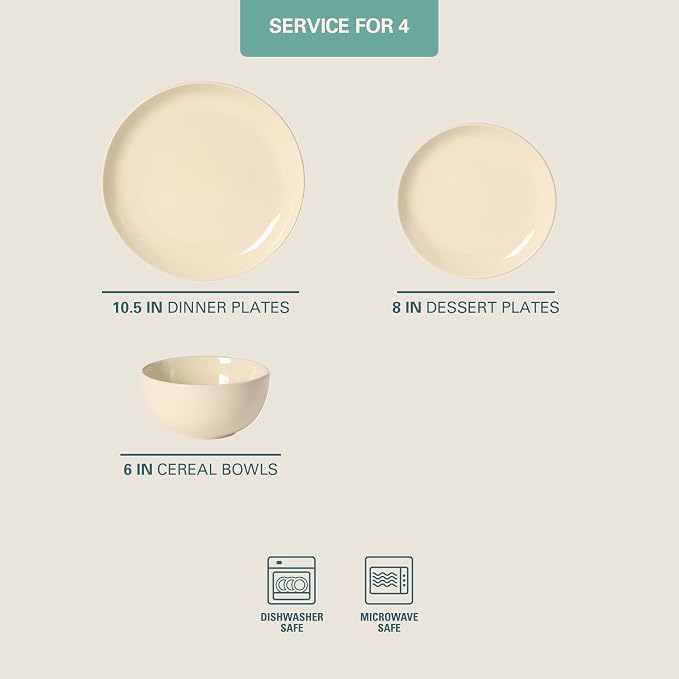 Gibson Home Rockaway 12 Piece Plates and Bowls Matte Glaze Service - Image 2