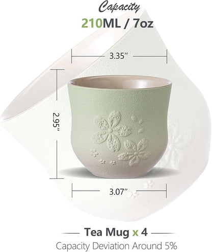 ZENS Japanese Tea Cups Set of 4 – 210ml Ceramic Tea Cups, Gradient Green Glaze - Image 2