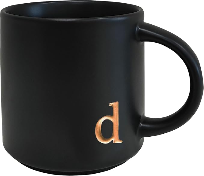 COLLECTIVE HOME Black Ceramic Coffee Mug, 15 oz Golden Monogram Tea Cup | by COLLECTIVEHOME