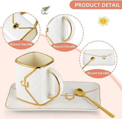 Handbag Coffee Mug and Saucer & Spoon, 10 oz Ceramic Purse Cup Set, afternoon - Image 4
