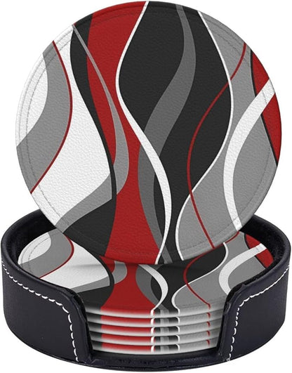 6 Pcs Red Black Gray White Modern Striped Line Abstract Geo Wave Simple by Jfniub