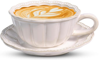 12 OZ Latte Cup with Saucer, Cappuccino Cup Vintage Cafe Art Cups by Unknown