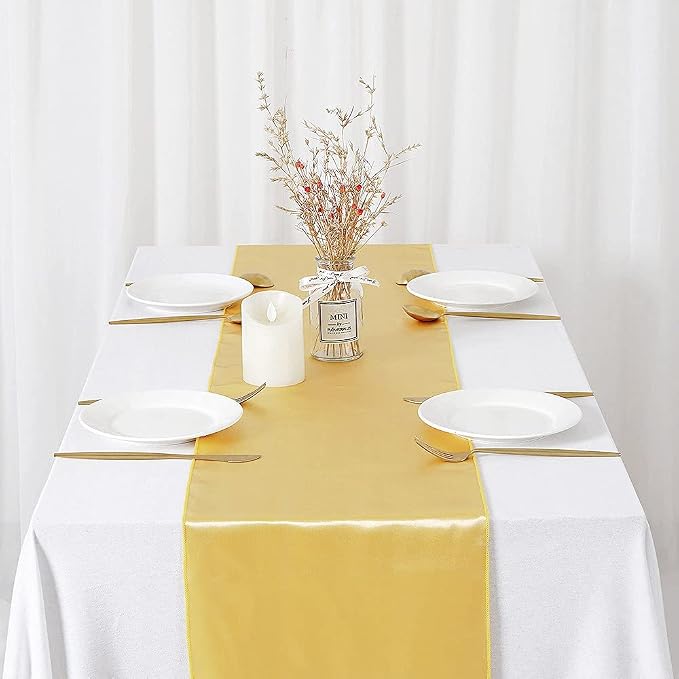 Light Gold Table Runners 16 Pack 12x108 inch Silk Satin Smooth Fabric | Satin - Image 6