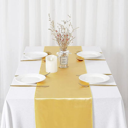 Light Gold Table Runners 16 Pack 12x108 inch Silk Satin Smooth Fabric | Satin - Image 6