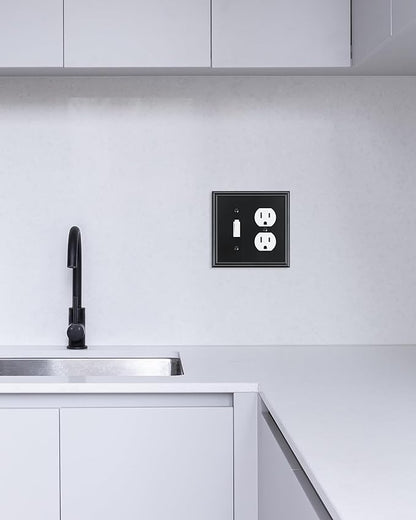 2-Pack Combo Toggle/Duplex Light Switch Cover Plate, Black Wall Outlet Cover Plate, Decorative Wall Receptacle Cover for Electrical Outlets, Light Switch, Durable Solid Zinc Alloy