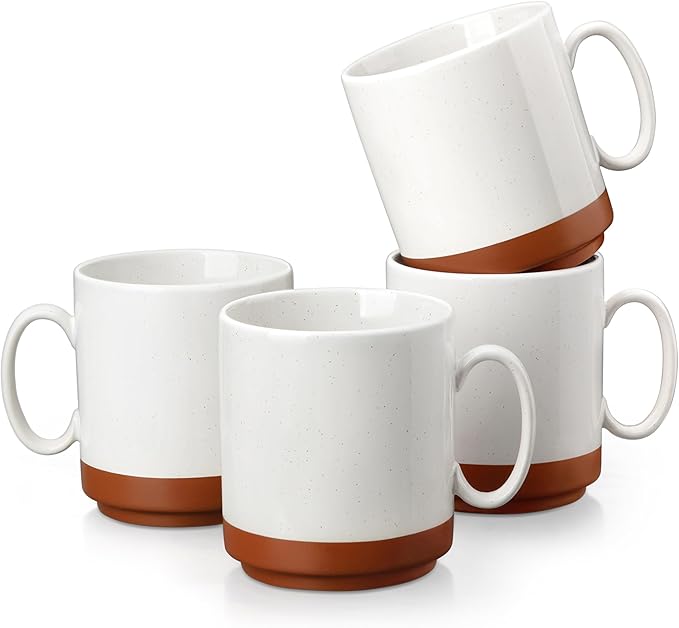 MALACASA 12oz Ceramic Coffee Mugs Set of 4, Stackable Coffee Cups by MALACASA