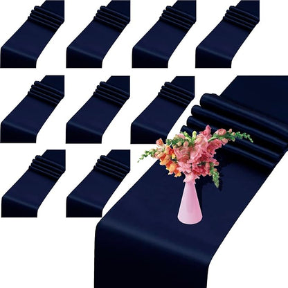 10 Pack Satin Table Runner Navy Blue 12x108 in Long Satin Silk Table Runner | by HTONTB