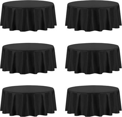 PureFit 6 Pack Round Black Table Cloths 120 Inch for Round Tables, Stain and Wrinkle Resistant Table Linens for Home Use, Wedding, Party, Banquet and Camping