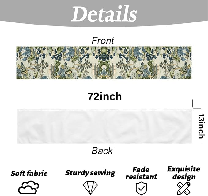 Chinoiserie Vintage Style Mountain Fall Table Runner, Japanese Table Runner | - Image 6