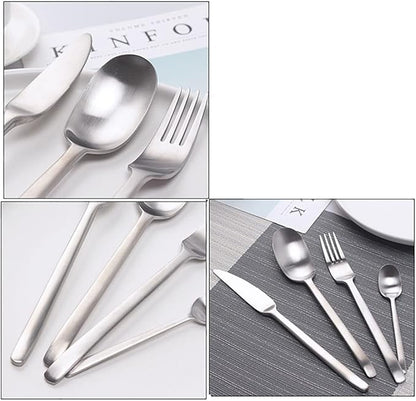 Matte Silverware Set for 12 Stainless Steel Flatware Set Light Luxury Vintage Style 48 Piece Cutlery Tableware Utensils Set Include Knives Forks and Spoons for Home Kitchen Restaurant Christmas