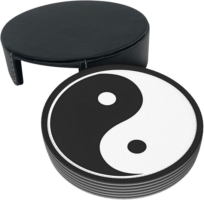 6 Pcs Funny Black and White Yin and Yang Leather Coasters - Image 4