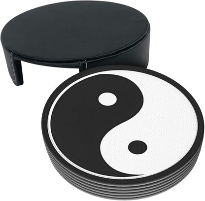 6 Pcs Funny Black and White Yin and Yang Leather Coasters - Image 4