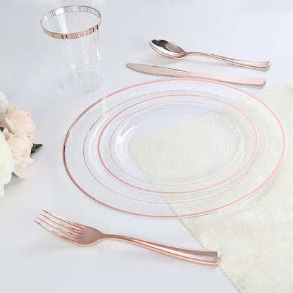 I00000 50 Pcs Rose Gold Plastic Plates, Disposable Party Set Include: 50 Clear - Image 4