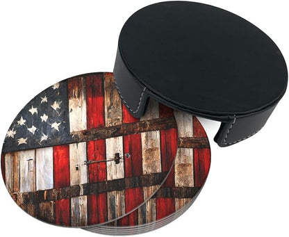 Rustic Barn Door Vintage American Flag Coasters - Image 9