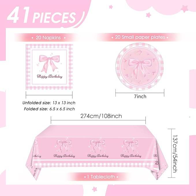Pink Bow Party Decorations, Coquette Birthday Decorations Pink Bow Napinks - Image 2