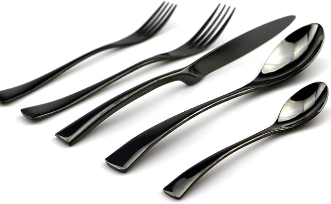 JASHII 18/10 Stainless Steel 20 Piece Mirror Polished Black Flatware Set - Image 2
