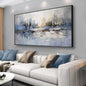 Abstract Wall Art Blue and White Reflection Large Size Framed Artwork Wall Decor Canvas Painting Stretched Canvas Wooden for Living Room Bedroom Office Home Decor Frame ready for hanging 31"x70"
