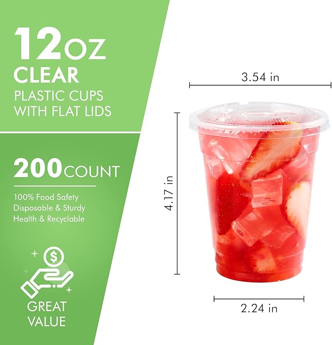 FOCUSLINE 200 PACK 12oz Clear Plastic Cups, Disposable Cold Drinking Cups - Image 2