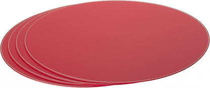 Nikalaz Oval Placemats Set (Pack of 4) Recycled Leather Table Mats 18 x 13 inches (45.7 x 33 centimetres), Kitchen Dining Table Decor by Nikalaz (Red)