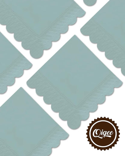 qiqee Still Blue Cocktail Dinner Napkins 5x5inch Disposable Beverage,Wedding, Birthday Party Dessert Wave Paper Napkins(120 Count)