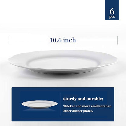 Y YHY Ceramic Dinner Plates, 10.6 Inch Porcelain Scalloped Plates, Off-White Serving Dishes Set of 6 for Home Kitchen, Microwave & Dishwasher Safe, Dinnerware Dishes Gift for Thanksgiving Christmas
