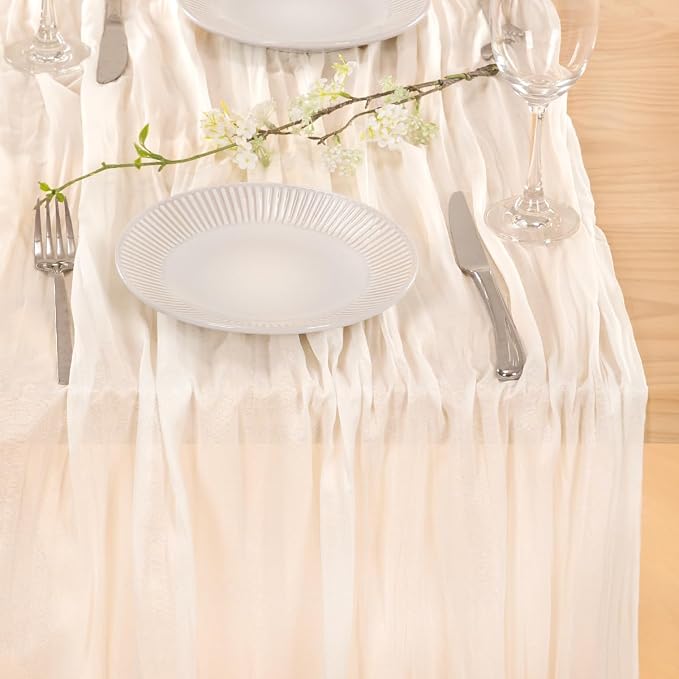 8 Pack Ivory White Cheesecloth Table Runner Rustic Gauze Centerpiece | - Image 6