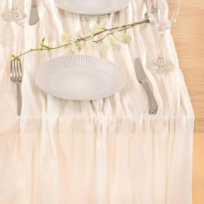8 Pack Ivory White Cheesecloth Table Runner Rustic Gauze Centerpiece | - Image 6