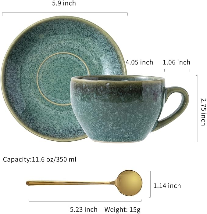 Porcelain Coffee Cup with Saucer Spoon, Vintage Design Ceramic Latte Art - Image 3