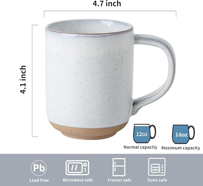HASENSE Ceramic Coffee Mugs Set of 4, 14 oz Stoneware Coffee Cups - Image 3