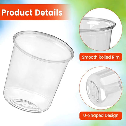 100 x Round Bottom Clear Plastic Cups 12 oz | Disposable Cocktail Cups - Image 3