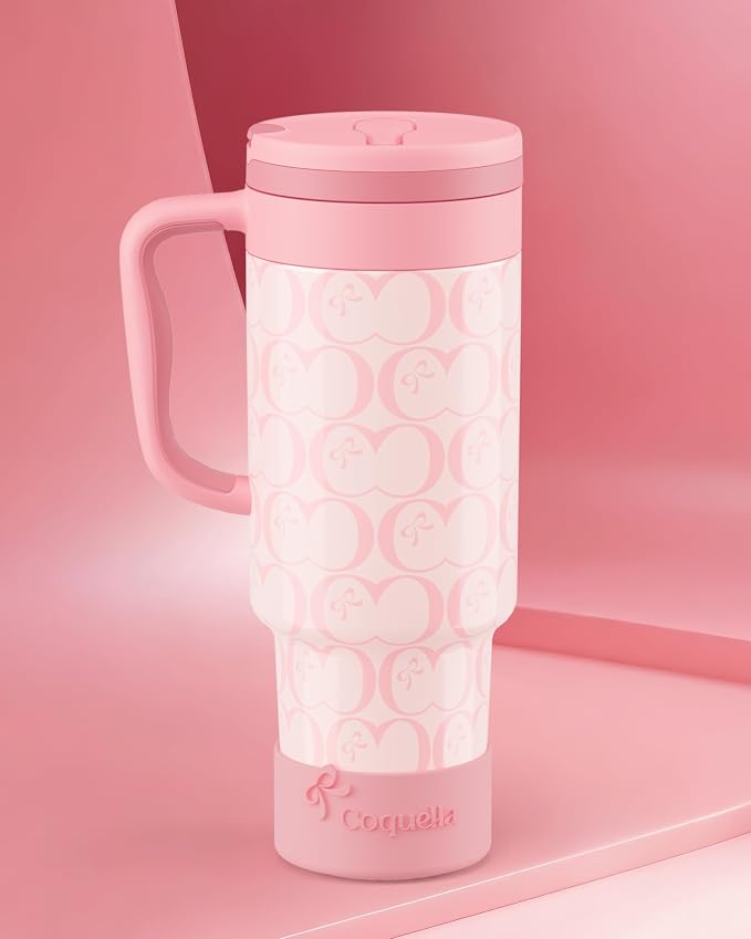 40 oz Insulated Tumbler with Handle and Push-Button Straw Lid, Stainless Steel - Image 2
