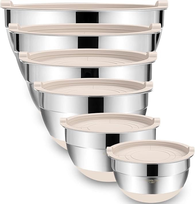 Umite Chef Mixing Bowls with Airtight Lids, 6 piece Stainless Steel Metal by UmiteChef