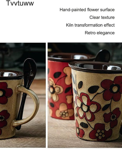 Coffee Mugs 12 oz with Spoon and Lid, Novelty Ceramic Coffee Cups - Image 8