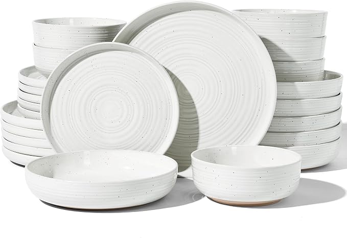 Stoneware Dinnerware Set with Pasta Bowls, Service by FamiwarePremium