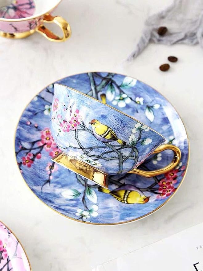Bone China Cup& Saucer Set, 6.8oz- Birds& Trees - Image 3