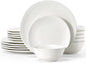 Famiware Plates and Bowls Sets 18-Piece Stoneware Dinnerware Sets, Dishes Set for 6, Hand-made Reactive Glaze Dish Set, Twilight Series, White