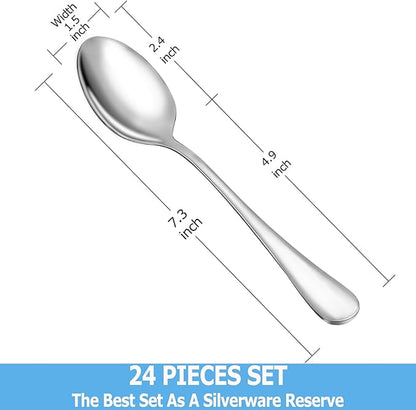 24 Pcs Dinner Spoon Set,Premium Food Grade Stainless Steel Spoons,Durable Metal Spoon,Tablespoon,Spoons Silverware Only,Mirror Finish & Dishwasher Safe,Use for Home,Kitchen and Restaurant - 7.3 inch