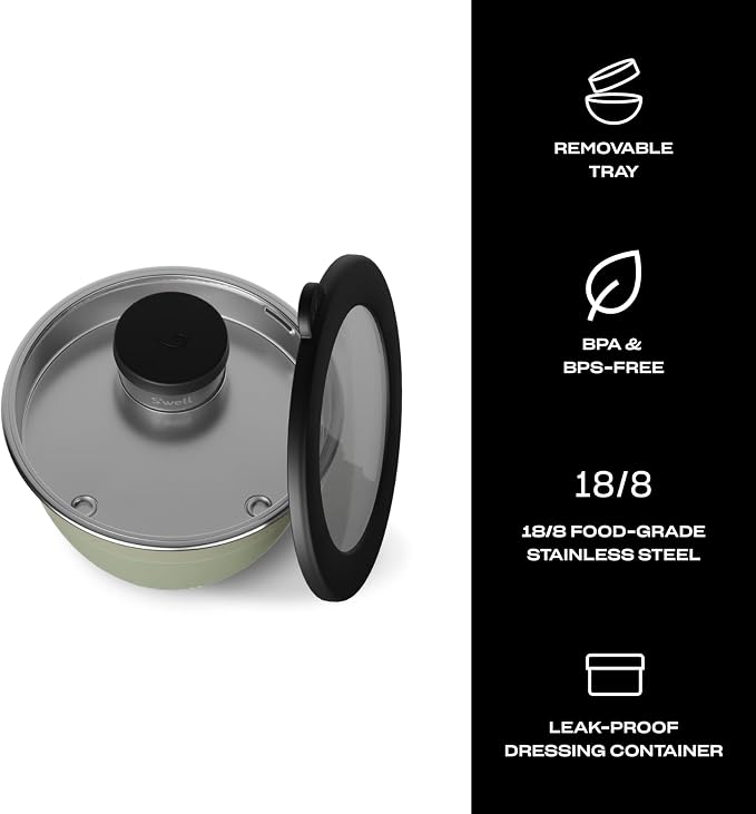 S'well Stainless Steel Salad Bowl Kit 64oz, Mountain Sage, Comes - Image 3