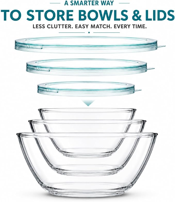 Luvan Glass Mixing Bowls with Lids Set-Large Glass Mixing Bowls, Food Prep - Image 5